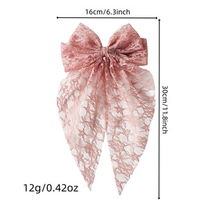 Elegante Pinza de Pelo con Lazo Grande de Encaje, Cinta Larga Flotante, Barretta de Resorte, Accesorio Dulce de Hada para el Cabello Trasero de Mujer - Product Image 4