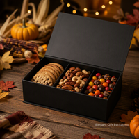 Boîte cadeau de Thanksgiving personnalisée haut de gamme, imperméable, noire mate, 3 compartiments, doublure en éponge, friandises, en-cas, vente en gros, fête