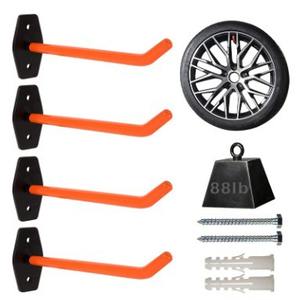 Crochets de garage robustes en acier allié à fixation murale, système de rangement multifonctionnel pour pneus avec revêtement antidérapant pour vélos, échelles, chaises - Product Image 3