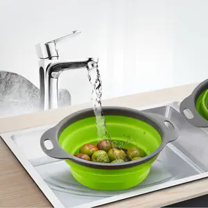 Escorredor de silicone de cozinha dobrável, escorredor de cozinha de lavar frutas e vegetais, ferramenta coador de cozinha com alça