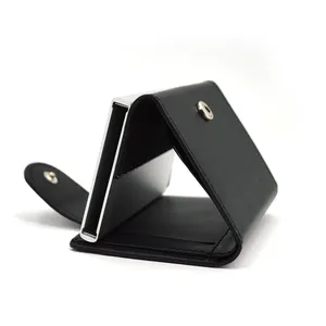 定制皮革金属卡座盒黑色Tarjetero RFID Porte Carte保护器紧凑型钱包卡座Tarjetero de cuero