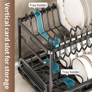 Factory Custom 2 Tier Utensil Holder <b>Dish</b> and Bowl Storage Drainer Drying Organizer Rack With Drain Spout for Kitchen Counter - Product Image 2