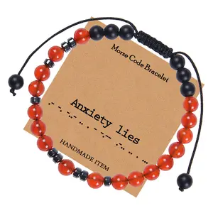 Stressverlichting Inspirerende Kaart Morse Code Natuursteen Rode Agaat Kleine Dunne Kraal Verstelbare Armband Vriendschap Sieraden Cadeau