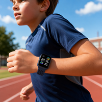 Montre de sport numérique LED pour enfants et adolescents, bracelet souple, écran tactile, podomètre, montre-bracelet avec icône de fréquence cardiaque, 8 couleurs