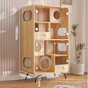 Villa de luxe pour chat d'intérieur, condo en bois pour chat avec roulettes pour salon, maison en bois pour chat personnalisée, vente en gros - Product Image 6