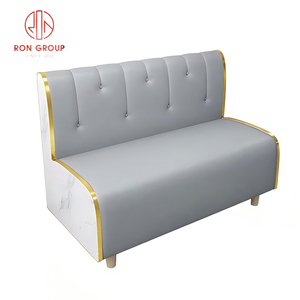 Nội thất nhà hàng sang trọng đặt ghế sofa da màu xám với viền vàng và bàn vuông bằng đá cẩm thạch với ghế cho quán cà phê - Product Image 6