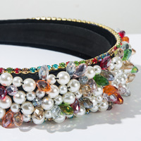 Serre-tête en tissu baroque fait main européen et américain, orné de perles de cristal colorées, pour femmes