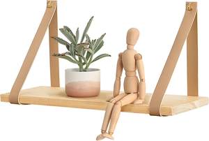 Ensemble de 2 Étagères murales pivotantes modernes avec bracelet en <span class=keywords><strong>cuir</strong></span> Étagères flottantes en bois avec anneaux de suspension - Product Image 2