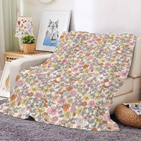 Penawaran Unggulan Selimut Fleece Retro Boho Motif Bunga Selimut Piknik Motif Bunga Watercolour untuk Kamar Tidur Sofa Kantor Perjalanan Rumah Hadiah