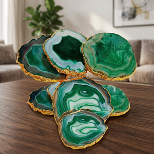 Green <b>Agate</b> Stone <b>Coaster</b> Gold Trim Polished Gemstone Drink Mat Irregular Decorative Cup Pad Home Gift - Product Image 4
