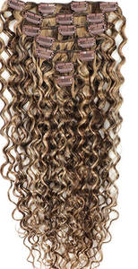 Fermino a onda d'acqua in extension per capelli veri capelli umani 7 pz/set castagna e <span class=keywords><strong>biondo</strong></span> bronzato Highlights Clip ricci su extension per capelli - Product Image 2