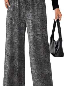 Pantalon large en velours épais pour femme, taille mi-haute, coupe ample, mélange de coton, couleur unie, avec poches, collection automne - Product Image 1