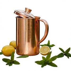 Pichet en cuivre martelé vintage avec poignée en laiton, capacité 1,7 L, écologique, durable, fait main, logo personnalisé, carafe à boisson pour mariage - Product Image 6