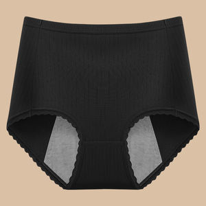 Mutandine da donna a vita alta in maglia tinta unita, traspiranti, antibatteriche, anti-perdita mestruale, taglie forti, eleganti - Product Image 5