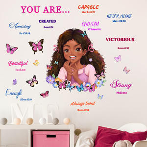 Dessin animé fille noire <span class=keywords><strong>texte</strong></span> inspirant autocollant mural joli enfant décoratif décor à la maison - Product Image 6