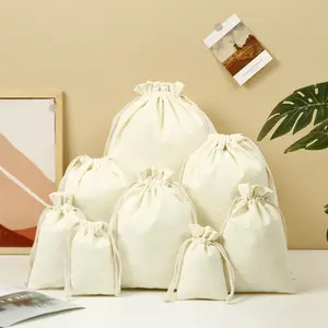 Calico Natural Cotton Drawstring Bag Plain Drawstring With Costom Logo Factory Wholesale Large Size Promotion Drawstring Pouch