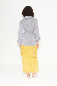 <b>Yellow</b> High Waist <b>Pleated</b> Midi <b>Skirt</b> Women's Bohemian Style Tassel Soft Viscose Solid Color All Seasons - Product Image 2
