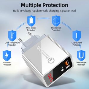 อะแดปเตอร์ชาร์จเร็วแบบ Dual PD + USB พร้อมหน้าจอดิจิตอล รองรับ PD QC3.0 สำหรับชาร์จโทรศัพท์มือถือ iPhone Samsung - Product Image 3