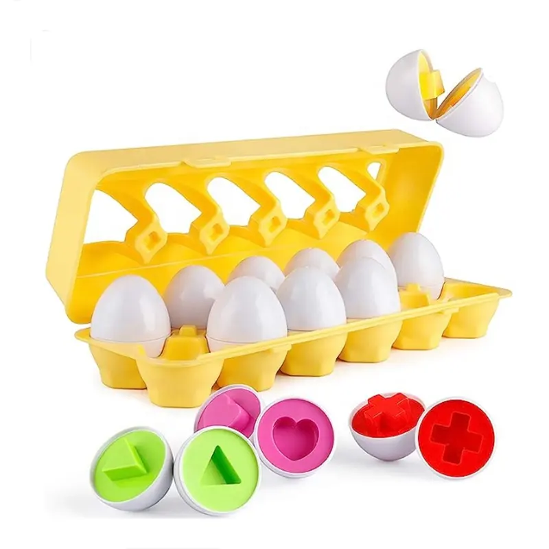 Matching Eggs 12 pcs Set Color & Shape Sorter Puzzle for Easter Travel Bingo Game Early Learning Educational Toy