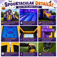 Château gonflable d'Halloween avec toboggan, maison hantée, château gonflable fantôme citrouille pour location événementielle et fêtes