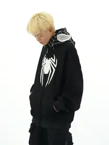 New Y2K hiphop quần áo tùy chỉnh chất lượng cao 2024 mùa xuân và mùa thu in Spider dây kéo hoodie cho nam giới