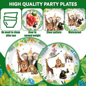 Assiettes et serviettes pour fête d'anniversaire sur le thème de la <span class=keywords><strong>jungle</strong></span>, décorations de fête sur le thème des animaux, ensemble de vaisselle <span class=keywords><strong>jetable</strong></span>, fournitures pour fêtes d'anniversaire - Product Image 3