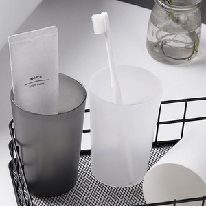 Simple Frosted Mouthwash Cup Set Double Holder Gray White Transparent Plastic Toothbrush Cup For Bathroom Use - Product Image 3