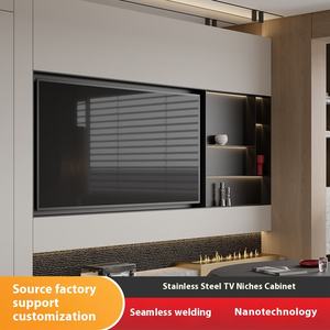 Meuble <span class=keywords><strong>TV</strong></span> moderne de luxe 75 pouces <span class=keywords><strong>niche</strong></span> murale en acier inoxydable <span class=keywords><strong>avec</strong></span> LED pour la vente en gros de meubles de maison fabricants pour le salon - Product Image 2