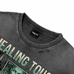 T-shirts pour hommes en coton délavé à l'acide, respirants, avec impression personnalisée Future Intelligence, coutures droites, manches courtes, col rond - Product Image 5