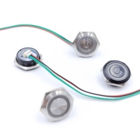 Interrupteur Poussoir Métallique Noir Momentané Ultra-fin Court en Acier Inoxydable avec LED Tricolore de 19mm, Étanche et avec Câble