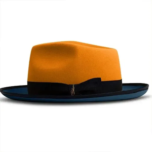 orange blue Wool Fedora <b>Hat</b> With Band Unisex Adult Casual Spring Autumn European Style - Product Image 1