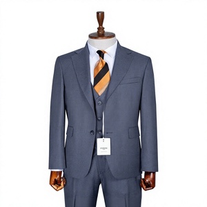 Costume d'affaires gris en laine et polyester pour homme, double boutonnage, col mandarin, infroissable, grandes tailles, coupe classique pour adultes - Product Image 1