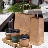 Sac de courses réutilisable personnalisable en papier kraft recyclé à fond plat, imprimé en héliogravure, certifié ISO, marron, pour la restauration rapide à emporter avec logo