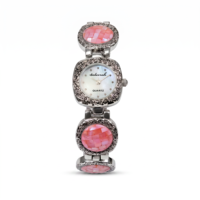 Montre bracelet pour femme, cadran carré, pierres en résine rose incrustées, montres à bracelet, quartz, bijoux de luxe, montre-bracelet pour femmes