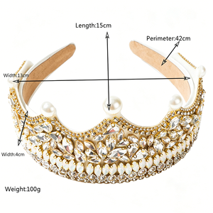 Diadema de Lujo Barroca con Pedrería al por Mayor <span class=keywords><strong>para</strong></span> <span class=keywords><strong>Mujer</strong></span>, Tiara Acolchada de Perlas, Corona con Cuentas de Cristal, <span class=keywords><strong>Accesorios</strong></span> <span class=keywords><strong>para</strong></span> Fiesta - Product Image 2
