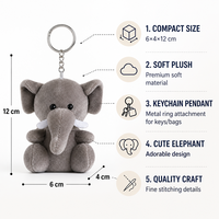 Porte-clés en peluche éléphant gris personnalisé Zaves – Écologique, durable, mignon, breloque de sac, pendentif, mini porte-clés doux pour sac à dos