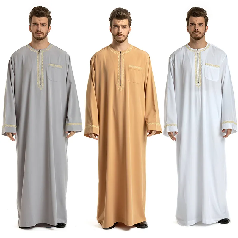 2023 Eid design islamic clothing mens white collar jubba Thobe men robe Modest Khimar Hijab Abaya