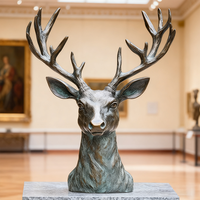 Statue de Tête de Cerf en Bronze Personnalisable, Sculpture Murale Vintage en Bronze de Tête de Cerf avec Bois de Cerf pour Hall d'Hôtel