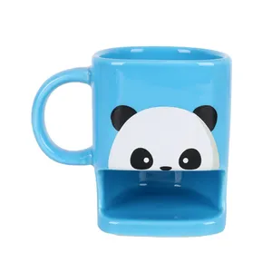 Mooie Leuke Panda Custom Keramische Cookie Dunk Mok Cup Met Biscuit Zak Houder