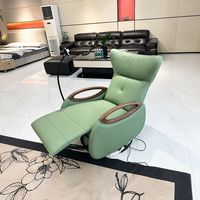 Fauteuil inclinable électrique moderne en cuir avec accoudoirs en bois pour salon et mobilier de loisirs à domicile
