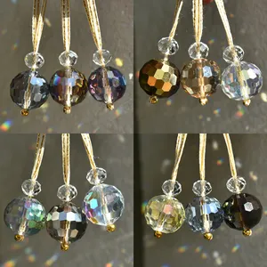 12Pcs Mini Colorful Christmas Crystal Glass Prism Balls Hanging Ornaments For Christmas Tree Wedding Party Decoration