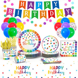 ชุดเครื่องใช้บนโต๊ะอาหารแบบใช้แล้วทิ้งสุขสันต์วันเกิดจานกระดาษและผ้าเช็ดปากสำหรับงานเลี้ยงปีใหม่ชุดจานเค้กอาหารเย็น - Product Image 1