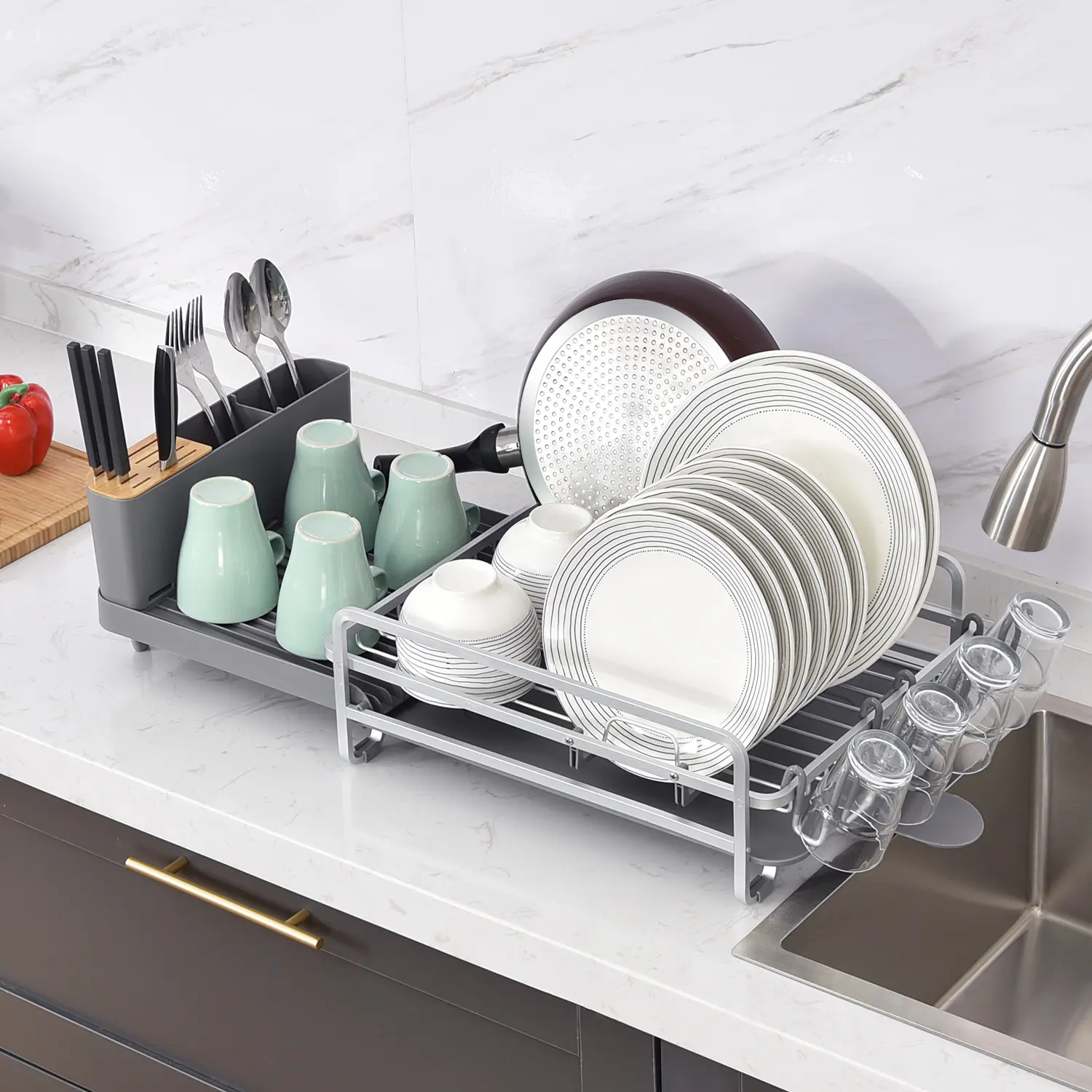 Égouttoir à vaisselle en aluminium ultraléger, organisateur et support de rangement pliable pour cuisine