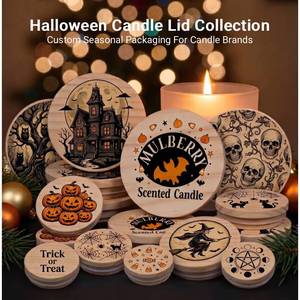 Tapa de madera personalizada WeWood de Vietnam para velas de Halloween, embalaje de temporada, cubierta de madera para tarros de velas aromáticas, fabricante para marcas de velas. - Product Image 1