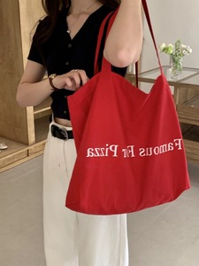 Cá nhân thời trang tùy chỉnh in logo công suất lớn màu đỏ bông vải túi thư mua sắm phụ nữ vai vải <span class=keywords><strong>Tote</strong></span> Túi - Product Image 2