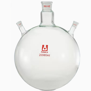 Frascos <span class=keywords><strong>de</strong></span> <span class=keywords><strong>Fondo</strong></span> <span class=keywords><strong>Redondo</strong></span> con Tres Cuellos, Diseño <span class=keywords><strong>de</strong></span> Cuello Largo Angulado, Vidrio Borosilicato 3.3 Transparente, 20L/30L/50L - Product Image 2