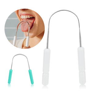 Racloir de nettoyage de <span class=keywords><strong>langue</strong></span> argenté en acier inoxydable écologique avec logo personnalisé avec poignée antidérapante Emballage nouveau style - Product Image 1