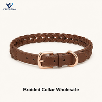 Collier pour chien en cuir tressé artisanal avec boucle en or rose, collier réglable pour chiens de petite, moyenne et grande taille, laisse de 220 cm