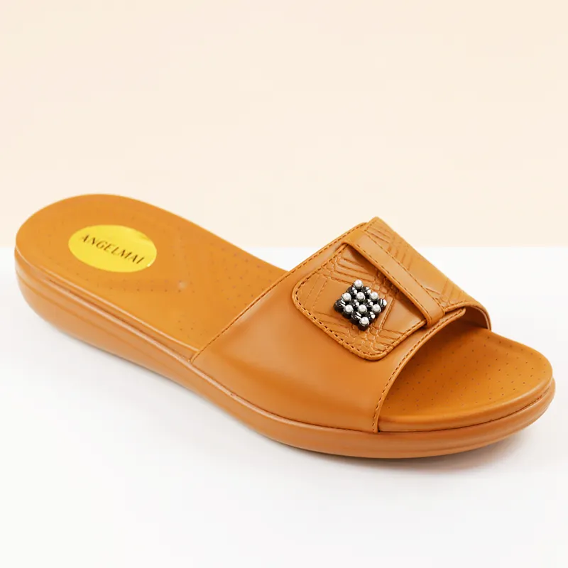 Comfort scarpe da donna sandali a pantofola testa tonda suola morbida 3.7CM diapositive decorazione di perle quadrate Solid Ladies Flats Slides pantofole