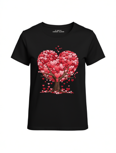 T-shirt da donna con stampa Heart Tree, manica corta, girocollo, top casual, abbigliamento per feste di San Valentino, moda primavera estate autunno - Product Image 1